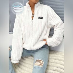 White Fleece Zip-Up Jacket